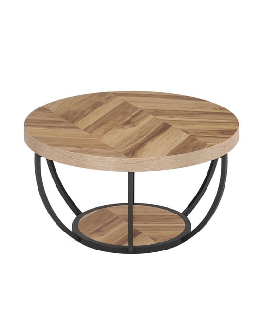 31.7" Round Coffee Table, 2-Tier Circle Coffee Table with Storage Shelves, Modern Wooden Accent Center Table, Sofa Side Table for Living Ro