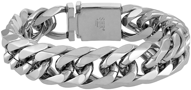 Polished Wide Curb Link Bracelet in Stainless Steel, Created for Macy's
