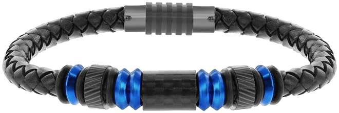 Stainless Steel w/ Black Carbon Fiber Genuine Leather Bracelet