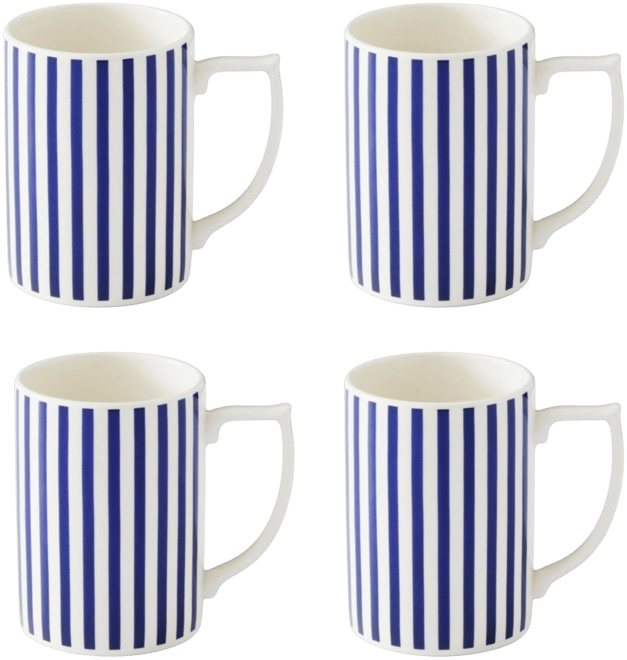 Blue Italian Steccato Striped Mugs, Set of 4