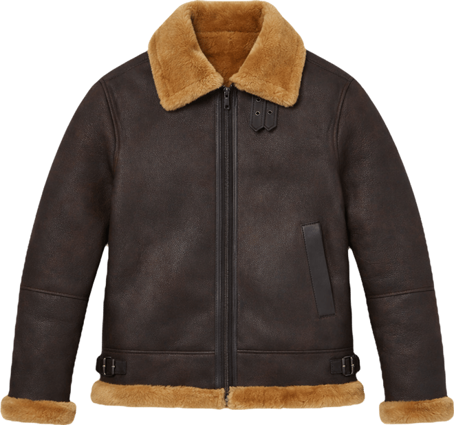 Men's Shearling Aviator Jacket, Washed Brown with Ginger Wool