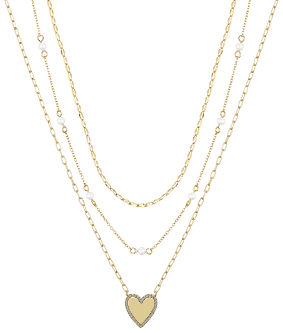 Natural Pearl Cubic Zirconia Heart Layered Necklace Set