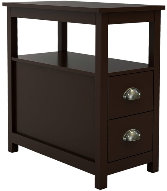 Streamdale End Table Narrow Nightstand With Two Drawers And Open Shelf-Brown