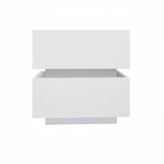 Streamdale White Glossy Bedside Table with Rgb Led and Bluetooth