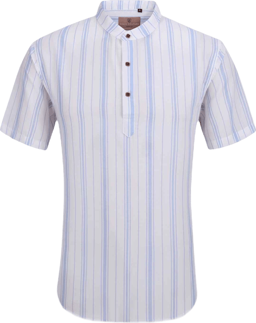 Men's Linen Stripped Banded Collar Button Up