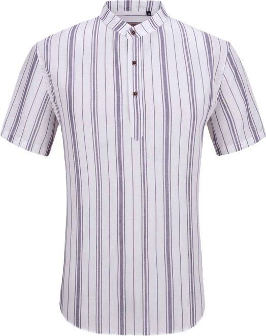 Men's Linen Stripped Banded Collar Button Up