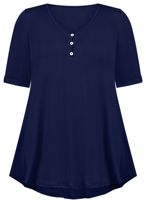 Plus Size Elbow Sleeve Henley Tunic Top