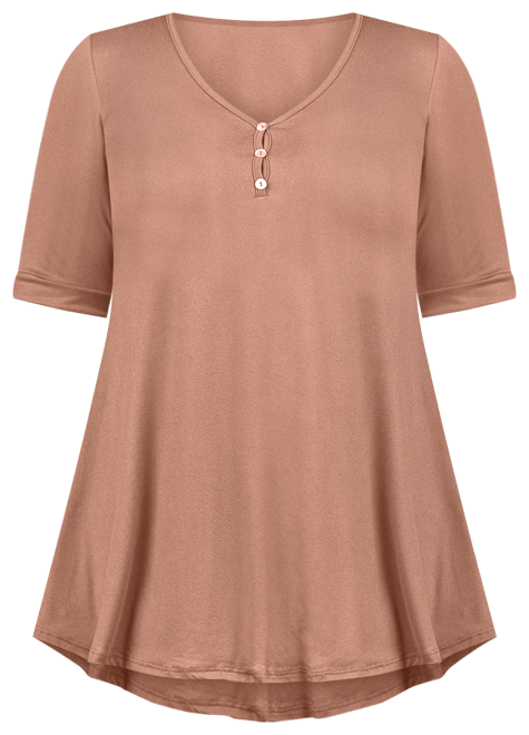 Plus Size Elbow Sleeve Henley Tunic Top