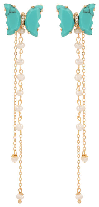 Turquoise Butterfly Freshwater Pearl Chain Dangle Earrings