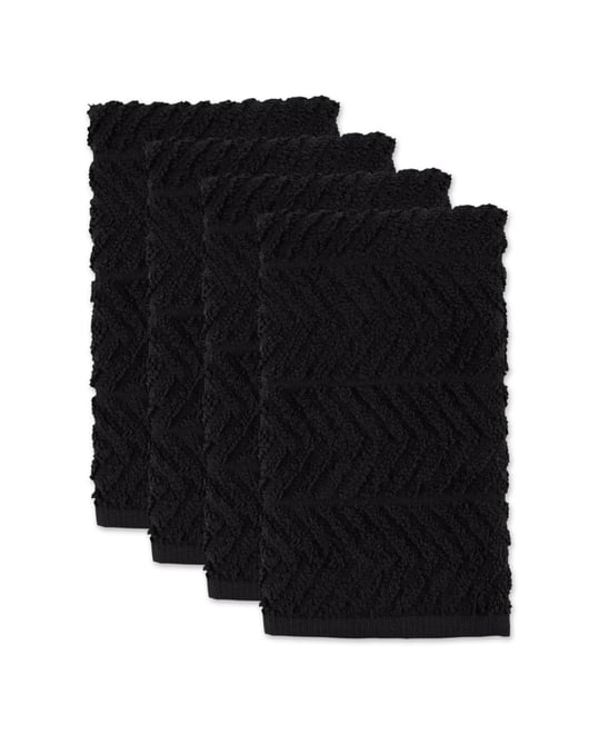 Luxury Bar Mop Collection Chevron Dishtowel Set, 16x19", Black, 4 Piece