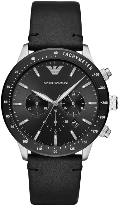 Men's Chronograph Black Leather Strap Watch 43mm