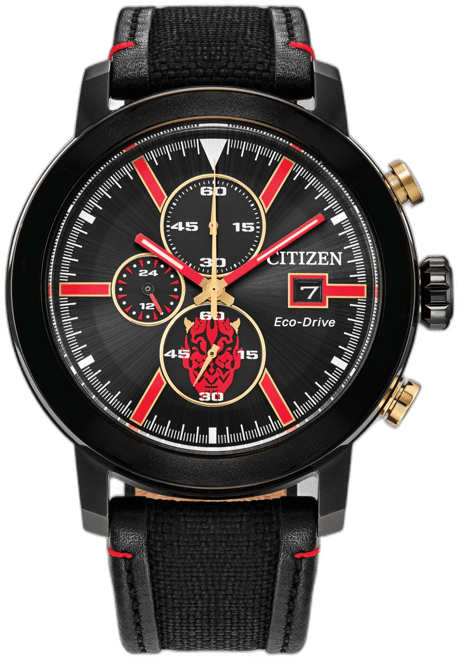 Eco-Drive Men's Chronograph Star Wars Darth Maul Mastermind Black Nylon & Leather Strap Watch 44mm