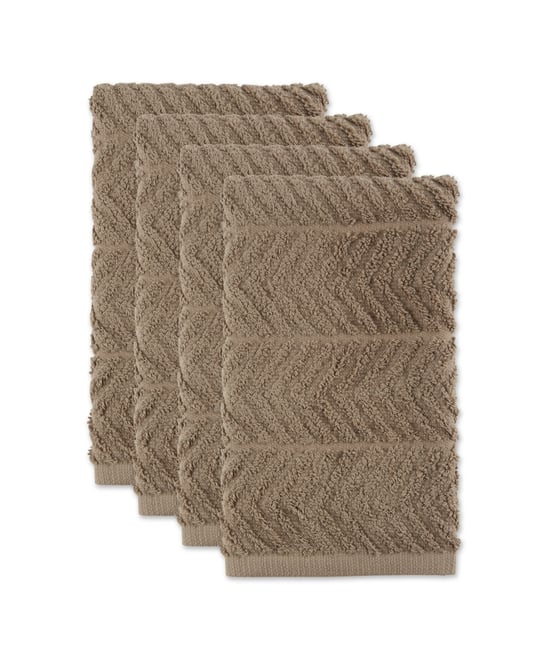 Luxury Bar Mop Collection Chevron Dishtowel Set, 16x19", Stone, 4 Piece
