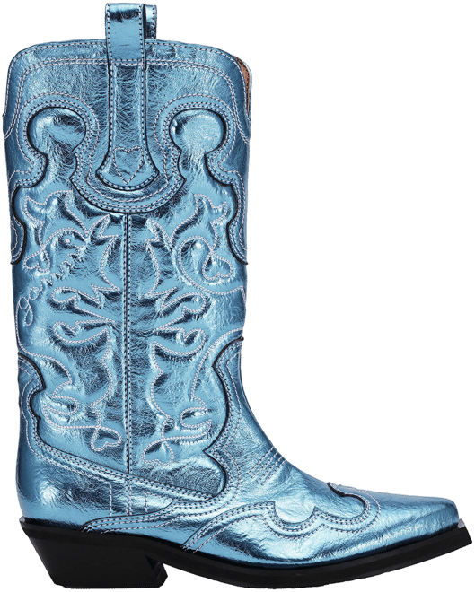 Blue Metallic Mid Shaft Embroidered Western Boots