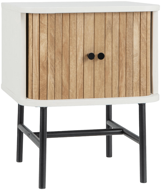 Mid-century Modern Nightstand with Sliding Doors and Storage Cabinet