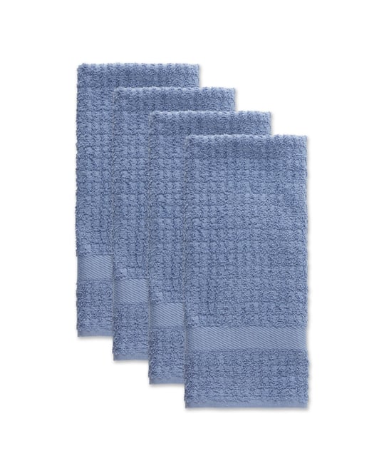Basic Terry Collection Waffle Dishtowel Set, 15x26", Solid Stonewash Blue, 4 Piece