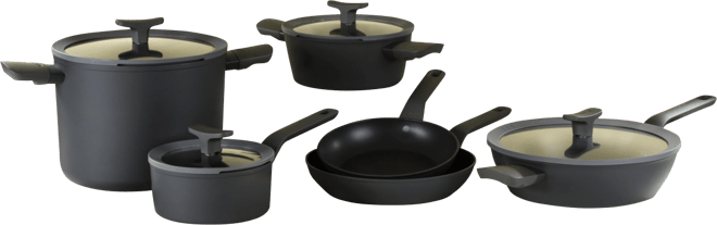 Leo 10Pc Non-stick Ceramic Cookware Set With Glass Lid