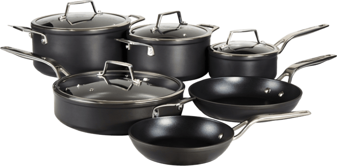 Essentials 10Pc Non-stick Hard Anodized Cookware Set With Glass lid, Black