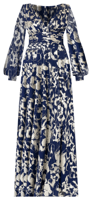Women's Printed Blouson-Sleeve Maxi Dress