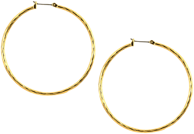 Gold-tone Textured Hoop Earrings, 2"