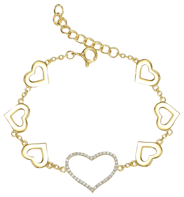 14k Yellow Gold Plated with Cubic Zirconia Heart Halo Charm Kids/Teens Bracelet in Sterling Silver