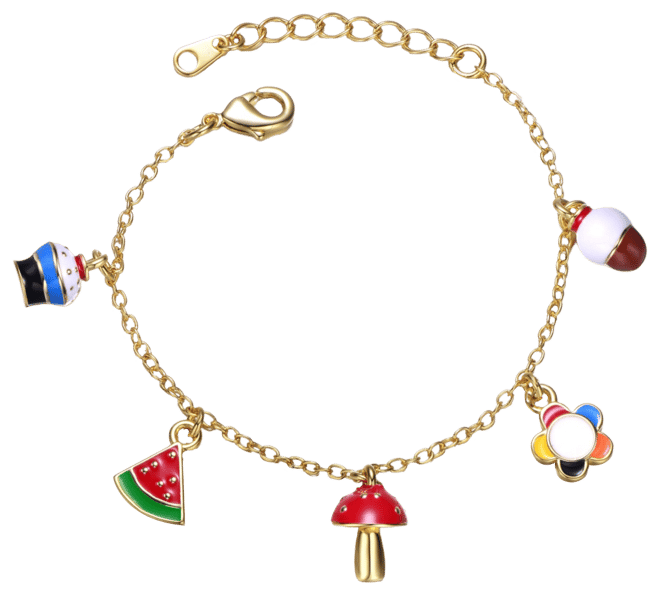 14k Yellow Gold Plated Adjustable Bracelet with Multi-Shaped Charms for Kids