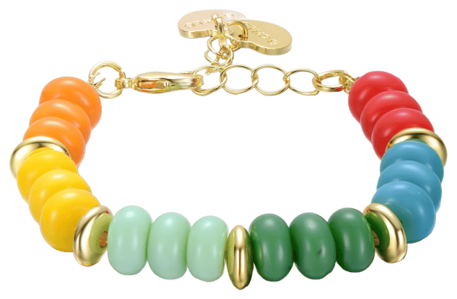 14k Yellow Gold Plated Bracelet with 8.2mm Multi Colored Stone Beads for Kids