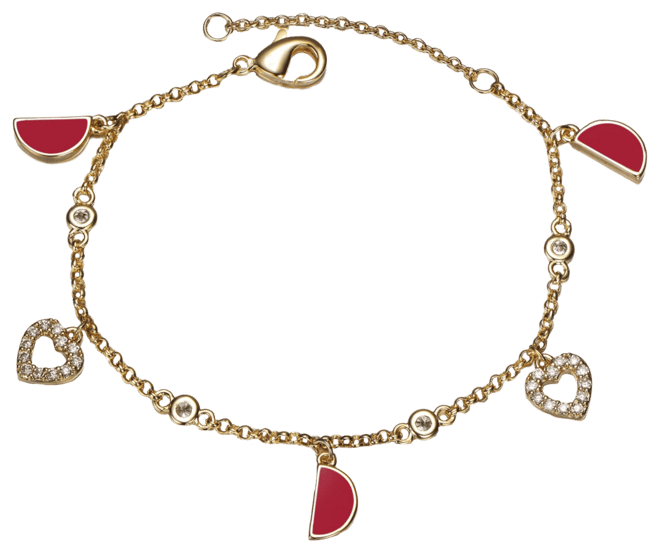 Red Moon and Cz Heart Charm Bracelet