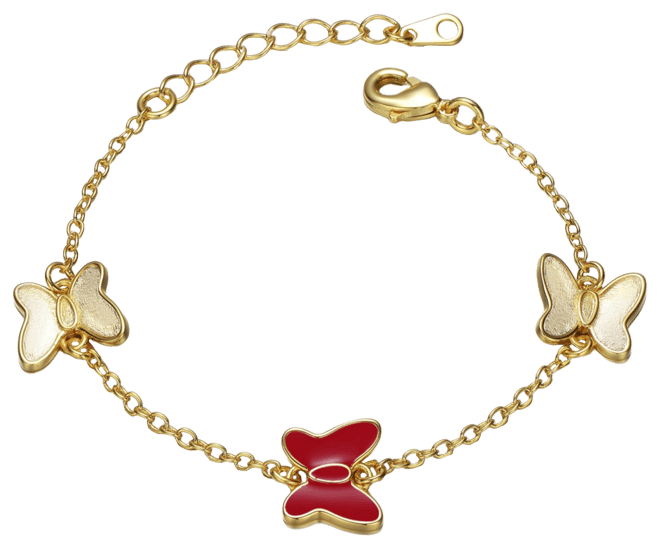 14k Yellow Gold Plated Adjustable Bracelet with Butterfly Charms for Kids