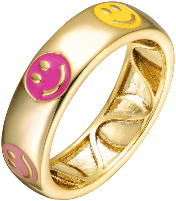 Kids/Teens 14k Yellow Gold Plated Yellow & Pink Emoji Smiling Face Stacking Band