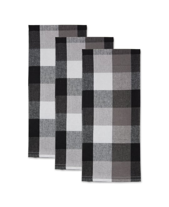 Tri-Color Check Collection Kitchen, Dishtowel Set, Black, 3 Piece