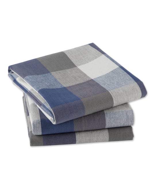 Tri-Color Check Collection Kitchen, Dishtowel Set, French Blue, 3 Piece