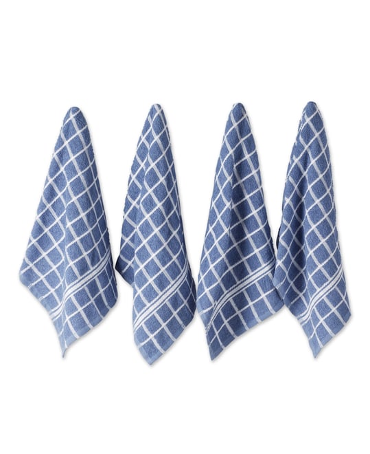 Basic Terry Collection Windowpane Dishtowel Set, 16x26", Stonewash Blue Check, 4 Piece