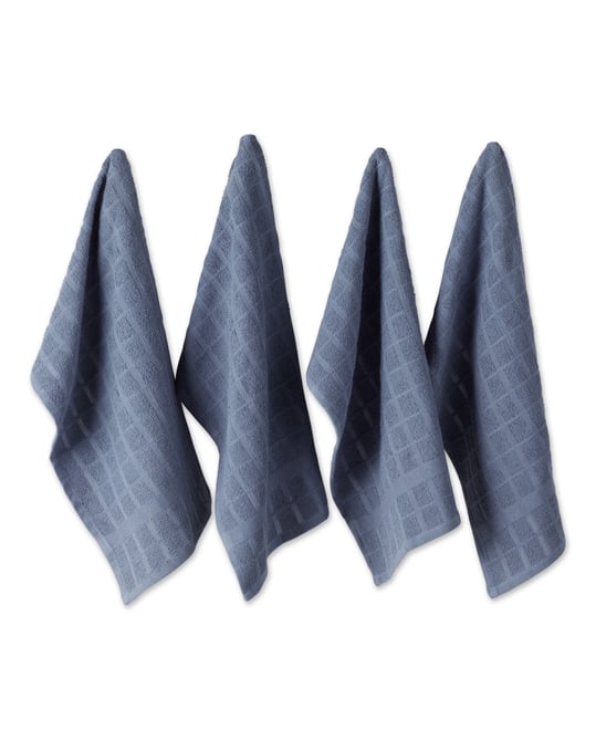 Basic Terry Collection Windowpane Dishtowel Set, 16x26", Stonewash Solid, 4 Piece