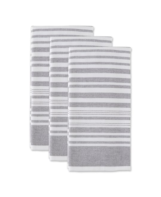 French Terry Collection Kitchen Dishtowel Set, 18x28", Mineral Gray Stripe, 3 Piece