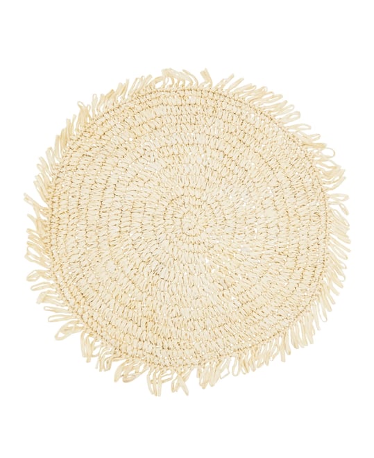 Rustic Raffia Fringe Placemat Set of 4, 14"x14"