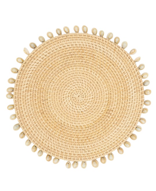 Seaside Splendor Shell Rattan Placemat Set of 4,15"x15"