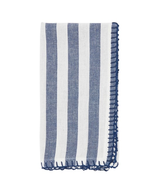 Lively Pompom Border Striped Napkin Set of 4,20"x20"