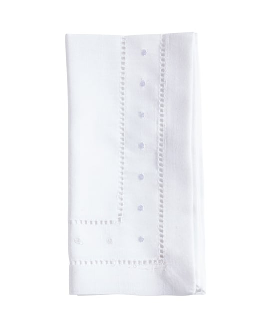 Classic Hemstitch with Embroidered Border Dinner Napkin Set of 12, 20"x20"