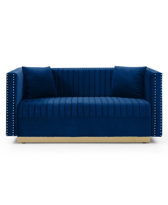 Streamdale Blue Velvet Vertical Tufted Sofa Loveseat