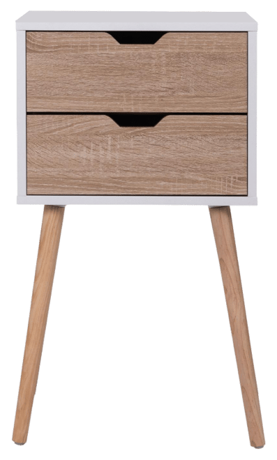Simplie Fun 2-Drawer Nightstand with Solid Wood Legs, White/Walnut