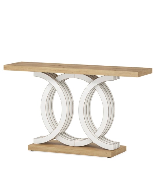 55 inches Console Table with Geometric Base, Farmhouse Hallway Table, Wooden Entryway Table, Vintage Sofa Table, Unique Long Accent Table -