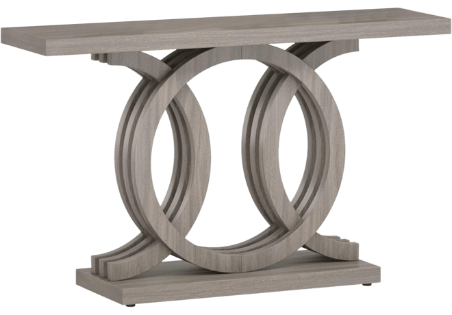 55 inches Console Table with Geometric Base, Farmhouse Hallway Table, Wooden Entryway Table, Vintage Sofa Table, Unique Long Accent Table -