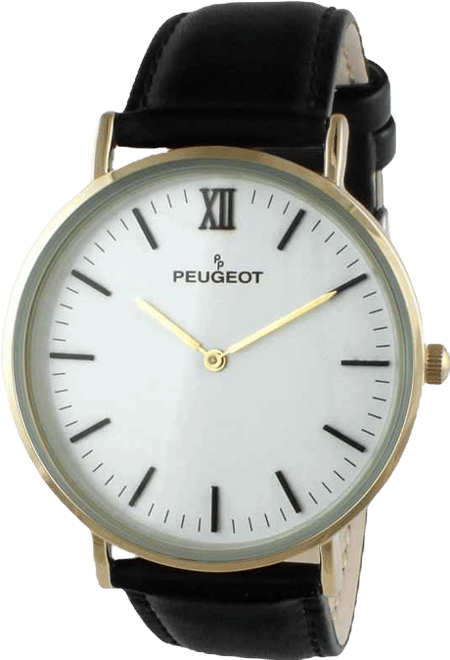 Men's White Dial Super Slim Watch with Black Leather Band