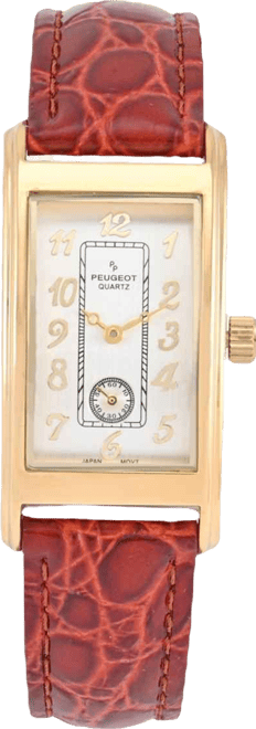 Men's Gold Contour Case Remote Sweep Watch with Brown Leather Band