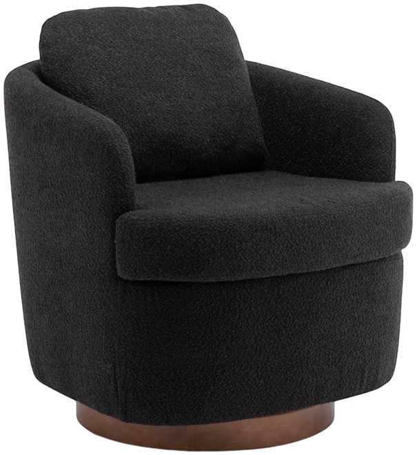 Streamdale Black Boucle Swivel Accent Chair with Wood Base