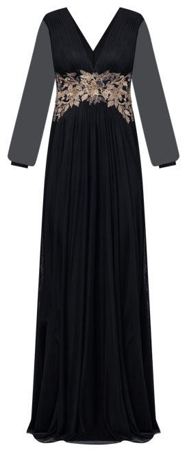 Women's Plunge-Neck Blouson-Sleeve Gown