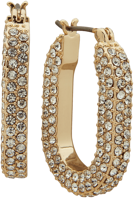Gold-Tone Crystal Pave Small Hoop Earrings, .87"