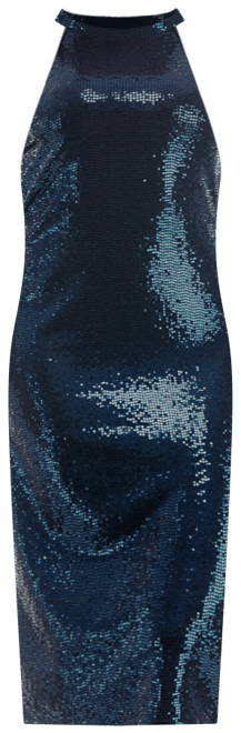 Women's Mock Neck Disco Dot Midi Dress