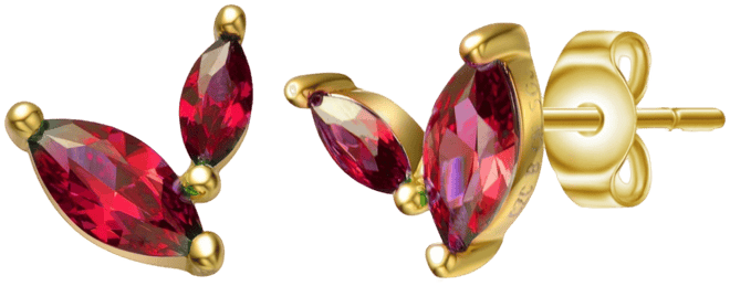 Kids 14k Gold Plated Green Cubic Zirconia Fern Leaf Stud Earrings